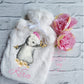 Personalised Penguin Hot Water Bottle, Faux Fur Hot Water Bottle Cover, Fluffy Bed Warmer, Birthday Gift For Her, Present For Mum Or Nan