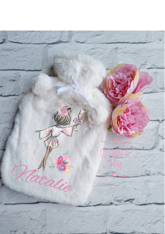 Personalised Party Girl Hot Water Bottle, Faux Fur Hot Water Bottle Cover, Fluffy Bed Warmer, 18th birthday Gift For Her, gift For Daughter