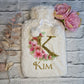 Personalised Hot Water Bottle, Faux Fur Hot Water Bottle Cover,Pink Floral Letter Design,Birthday Gift For Her, Present For Daughter, Sister