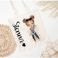 Personalised Tote Bag, Custom Reusable Bag, Girls Personalised Bag, bag With Name,Choice Of Hair Color & Skin Tone, Gift For Friend/Daughter