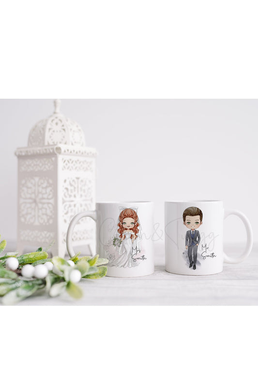 Bride & Groom Mugs, Mr and Mrs Wedding Gifts, Personalised Wedding Mugs, Set Of Two Mr And Mrs Gift, Anniversary Present, Wifey, Hubby