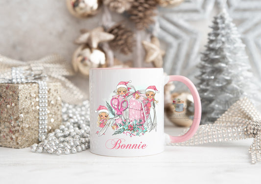 Personalised Christmas Mug, Pink Christmas Hot Chocolate Mug, Tea Cup, Christmas Movie Mug, Secret Santa Gift, Pink Festive Mug