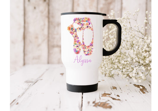 Personalised Ballerina Travel Mug, Ballet Gift for Her, Ballet Pointe Coffee Mug, Ballet Insulated Stainless Steel Mug. Ballet Teacher Gift