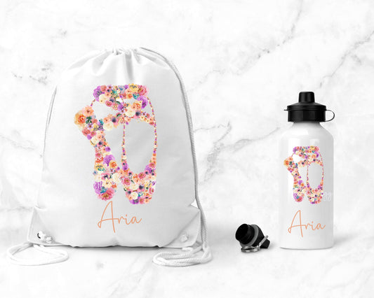 Personalised Ballet Water Bottle & Gym Bag, Ballerina Gift, Personalised PE bag, School, PE, Swim Drawstring Bag, Ballet Gift, Present