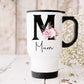 Personalised Travel Mug, Initial Mug, Floral Letters Stainless Steele Insulated Travel Cup, Mothers Day Gift, First Mothers Day,New Mum Gift