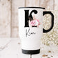 Personalised Travel Mug, Initial Mug, Floral Letters Stainless Steele Insulated Travel Cup, Mothers Day Gift, First Mothers Day,New Mum Gift