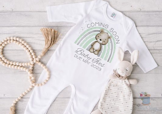 Personalised Pregnancy Anouncement, Sleepsuit & Vest, Coming Soon Bodysuit, Pregnancy Due Date Babygrow, Baby Shower Gift, Rainbow Baby