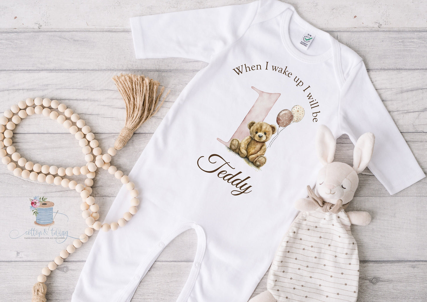 Personalised When I Wake Up I Will Be One Sleepsuit, Personalised Birthday Romper, 1st Birthday Babygrow, Unisex Birthday Outfit