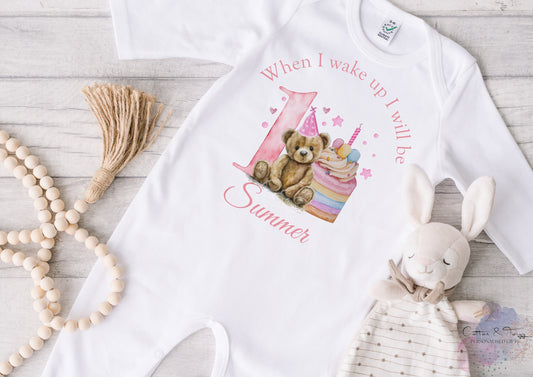 Personalised When I Wake Up I Will Be One Sleepsuit, Personalised Birthday Romper, 1st Birthday Babygrow, Birthday Bodysuit