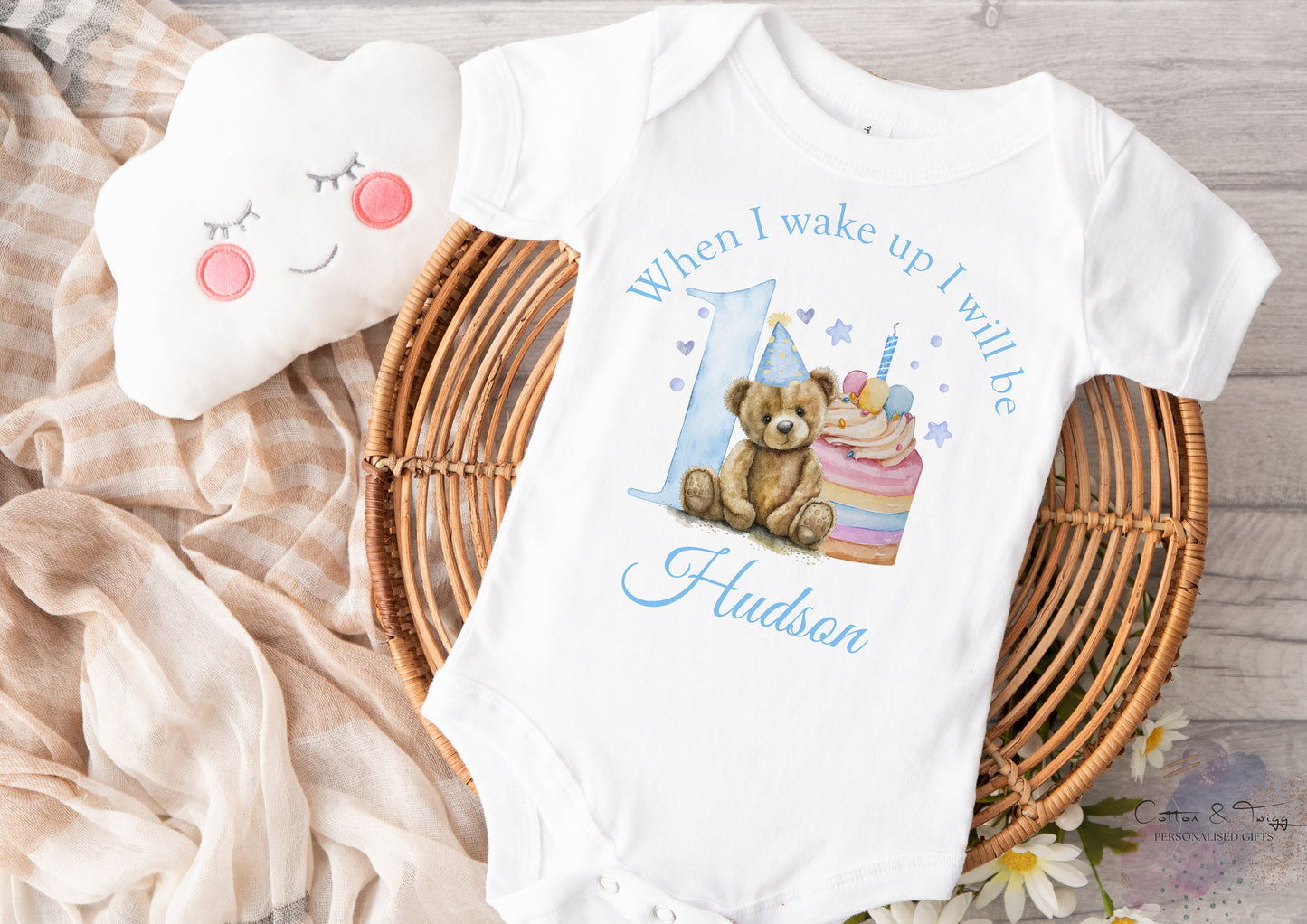 Personalised When I Wake Up I Will Be One Sleepsuit, Personalised Birthday Romper, 1st Birthday Babygrow, Birthday Bodysuit