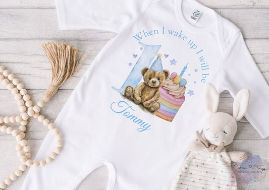 Personalised When I Wake Up I Will Be One Sleepsuit, Personalised Birthday Romper, 1st Birthday Babygrow, Birthday Bodysuit