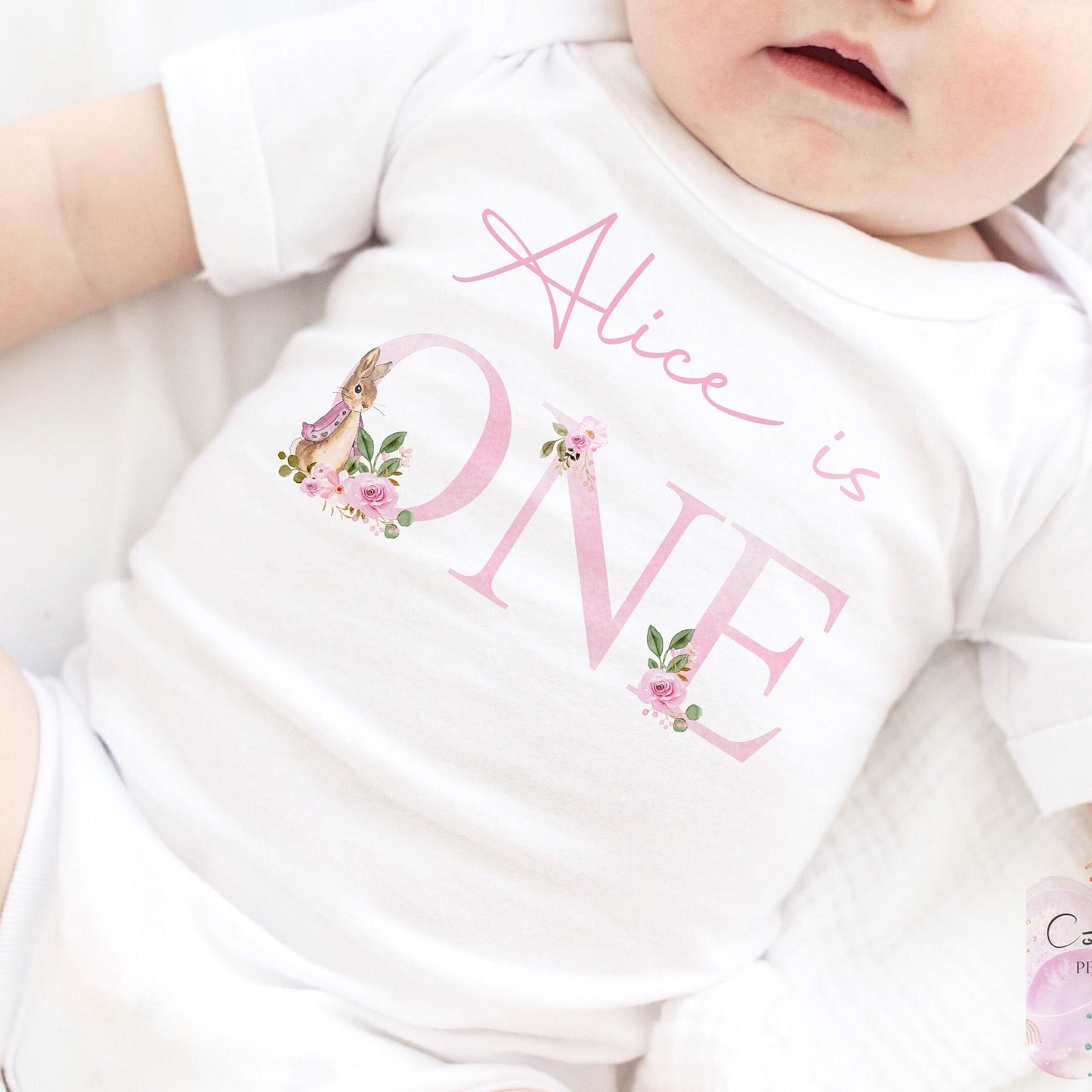 Personalised I am One Sleepsuit, Personalised Pink  Rabbit Birthday Vest, 1st Birthday Babygrow, Unisex Birthday Vest