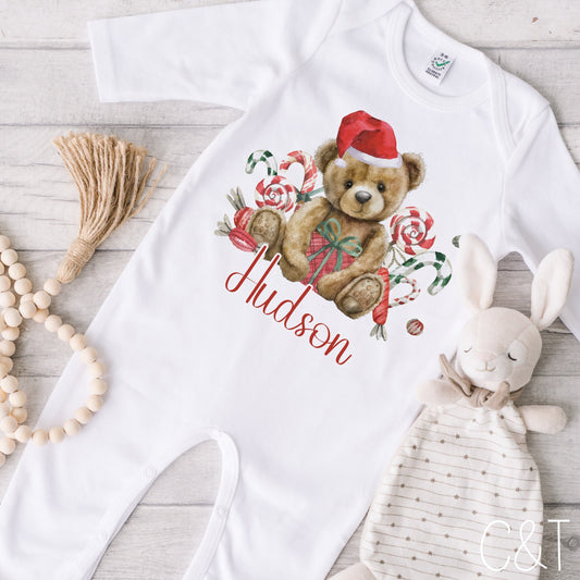 Personalised Baby's Christmas Gift Set, Sleepsuit, Vest & Bib