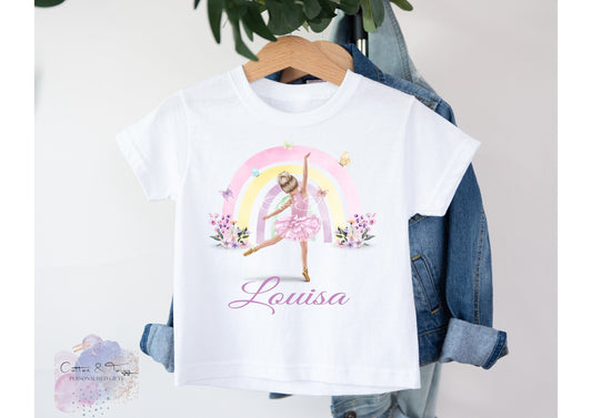 Personalised Girls Ballet T Shirt, Kids Ballerina Cotton T-Shirt, Personalised Ballet Gift, Childrens Ballet Top, Ballerina Printed T Shirt