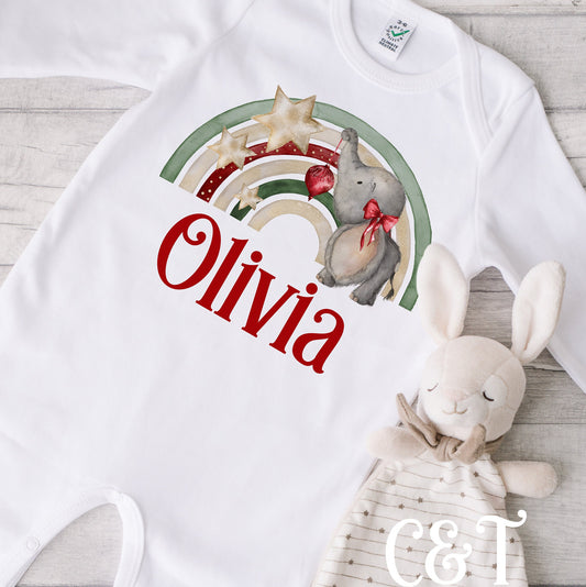 Personalised Baby's Christmas Sleepsuit, Vest & Bib, Christmas Gift Set, 100& Cotton