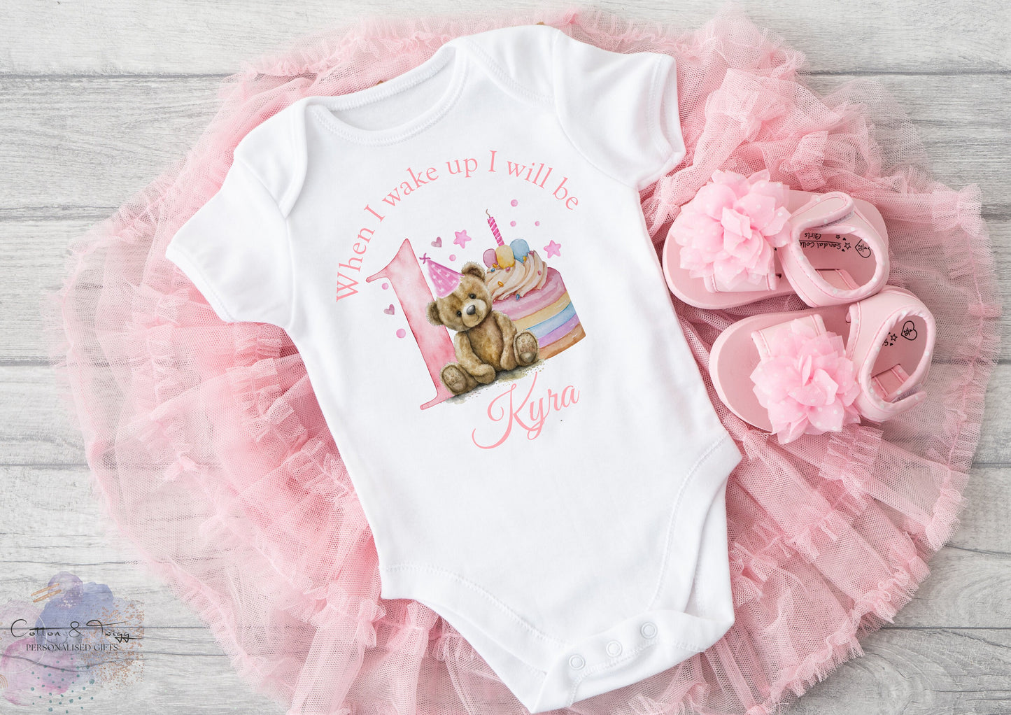 Personalised When I Wake Up I Will Be One Sleepsuit, Personalised Birthday Romper, 1st Birthday Babygrow, Birthday Bodysuit