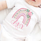 Personalised Floral Rainbow Baby Vest, Sleepsuit & Bib, Personalised New Baby Girls Gift Set