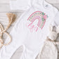 Personalised Floral Rainbow Baby Vest, Sleepsuit & Bib, Personalised New Baby Girls Gift Set