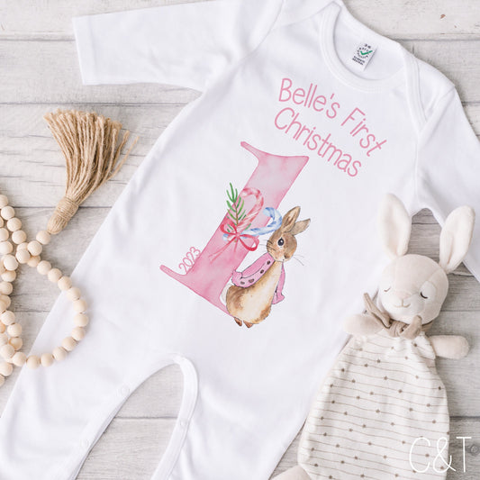 Peter Rabbit, Baby Girl's First Christmas Sleepsuit, Vest & Bib