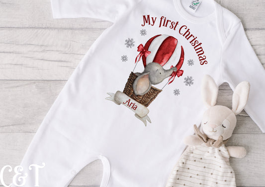 Baby's First Christmas Sleepsuit, Vest & Bib, Personalised New Baby Gift Set