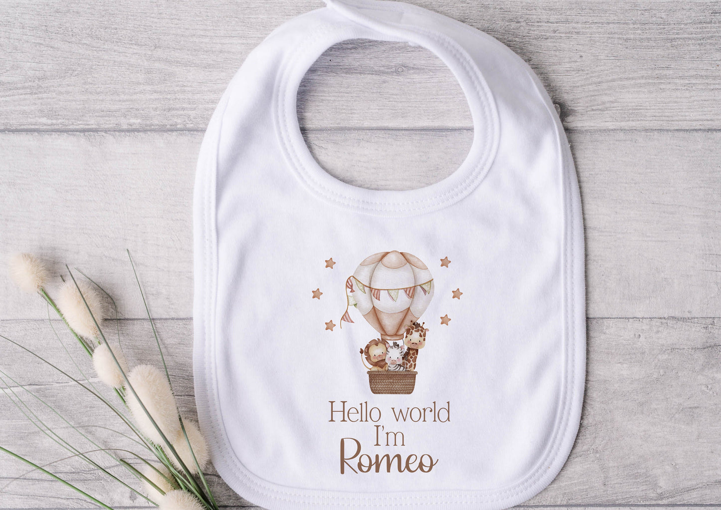 Personalised Hello World Baby Gift Set, Sleepsuit, Vest & Bib