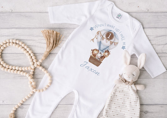 Personalised Baby Boy's 1st Birthday Sleepsuit & Vest, When I Wake Up I Will Be 1