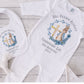 Personalised Christening Outfit, Baby Boy's Baptism, Naming Day Gifts, Cotton Sleepsuit & Vest, Bodysuit And Bib
